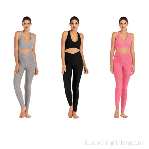 Fashion Pinggul Jacquard Yoga Legging Pants &amp; Bra